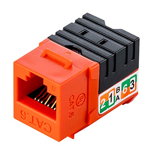 LINKOMM (25 Pack) RJ45 Cat6 Slim Profile Keystone Jack with Punch Down Palm Holder, Orange