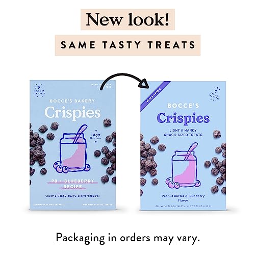 BOCCE’S BAKERY PB + BLUEBERRY CRISPIES LOW-CALORIE WHEAT-FREE DOG TREATS, 10 OZ