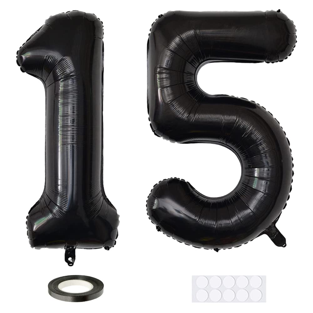 Xihuimay Number 15 Balloons 40 inch Digital Balloon Alphabet 15 Birthday Balloons Digit 15 Helium Balloons Big Balloons for Birthday Party Supplies Wedding Bachelorette Bridal Shower, Black Number 15