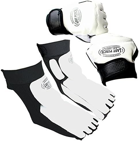 Pair of Last Punch Taekwondo Foot Ankle and Pair of Fingerless Fighting MMA Training Gloves Set
