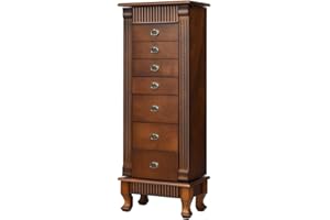 OFFICEJOY Jewelry Armoire Cabinet, Wooden Standing Jewelry Box w/ 7 Drawer, 2 Side Door, Flip Top Mirror, 12 Necklace Hook, Tall Jewelry Storage Chest for Women