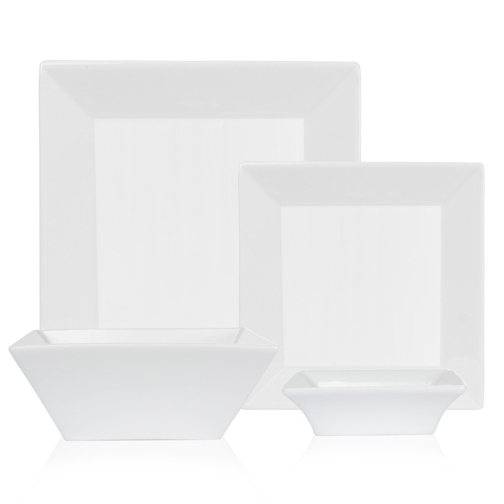 Porlien 30-Piece Classic Square Dinnerware Set for 6, White Porcelain