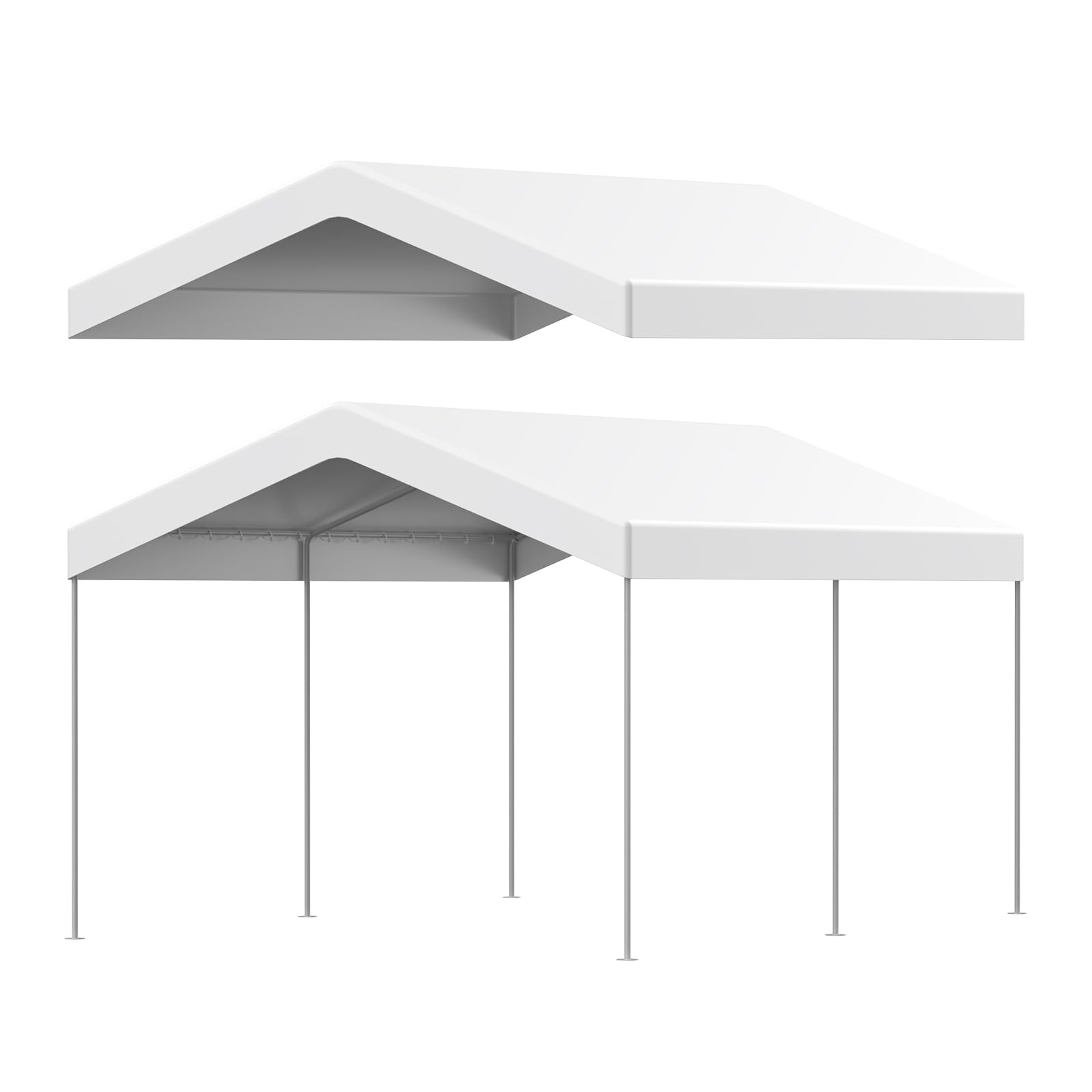 Photo 1 of 10 x 20 ft Canopy Replacement Cover for Carport, Heavy Duty Waterproof & UV Protected Garage Top Tent Shelter Tarp, Tear-Resistant Car Shed Tarpaulin Cover with Ball Bungees (Cover Only) White