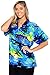 LA LEELA Women's Short Sleeve Hawaiian Blouse Shirt XL Blue Palm Island