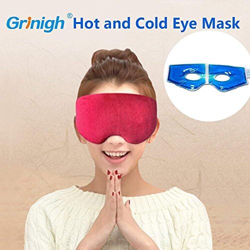 Grinigh Sleep Hot and Cold Steam Eye Mask,USB Heated Mugwort Herbal and Cool Gel Eye Pillow with Soft Cover for Travel - Red