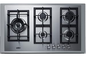 Summit Appliance GCJ536SSLPTK 36" Wide 5-Burner Propane Gas Cooktop with Sealed Burners, 304 Grade Stainless Steel Surface and Stainless Steel Trim Kit to Cover 36" Wide Counter Cutouts