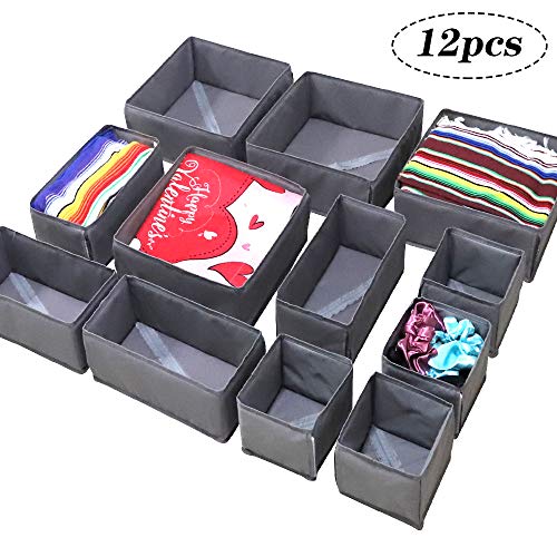Mebbay Foldable Cloth Storage Box, Closet Dresser Drawer Organizer Divider Set, Cube Basket Bins Containers for Underwear, Bras, Socks, Ties, Lingerie Clothing