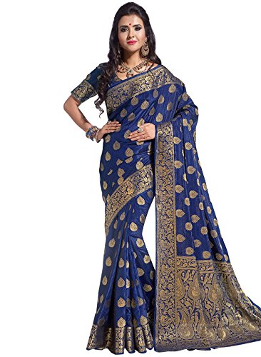 IndusDiva Women's Dark Blue Art Silk Saree