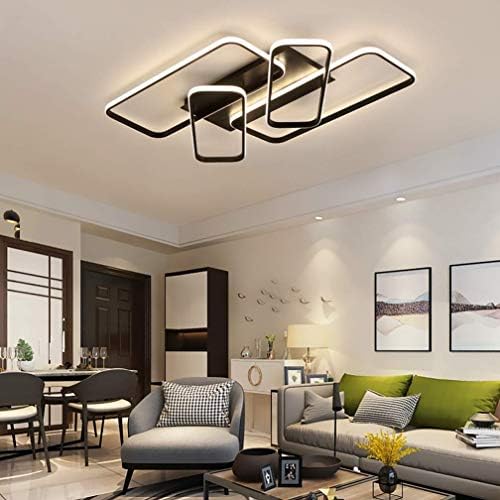 モダンなledシーリングライト長方形のリビングルームランプクリエイティブシックな4リングシーリングランプ寝室のダイニングルームキッチン 調光可能 90 60 9cm用の装飾的なアクリルランプシェードブラックペンダントランプ