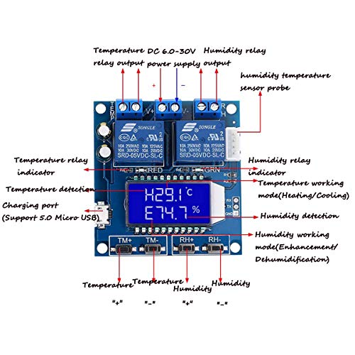 Iceyon Humidity Temperature Controller Module DC 12V Display Digital Thermostat Humidistat Controller Automatic Constant Temperature and Humidity Controller with SHT20 Sensor and Dual Relay Outputs - Thumbnail 5