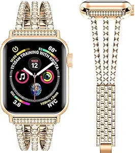 Akyovdli Compatible for Apple Watch Band 42mm Women, Sparkling Bling Diamonds Bracelet for Apple Watch Band 44mm Series 6 5 4 3 2 1 SE (Rose Gold, 42/44MM)