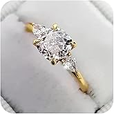 Gixaxak Halo Engagement Rings for Women, 18K Yellow Gold Plated Solid 925 Sterling Silver Cubic Zirconia Rings 4 Claw Side Stone Engagement Rings for Women Solitaire Engagement Rings 8