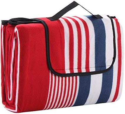 Amazon Com Hx Portable Outdoor Waterproof Picnic Blanket 59 X 51 59 X 79 Blue Stripe Red Stripe Light Weight With Soft Fleece And Padding Handy Mat With Strap Red Stripe 59
