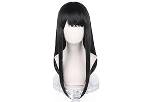 XiongXiongLe Anime Mitaka Asa Black Long Straight Wig Cosplay Chainsaw Man Women's Costume Heat Resistant Fiber Synthetic Hair with Cap Wig for Party Halloween(Mitaka Asa)