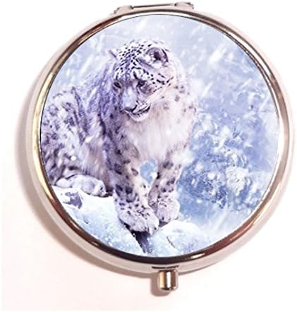 Leopards In The Snow Natural design custom Unique Tone Round Pill Box Medicine Tablet Organizer or Coin Purse