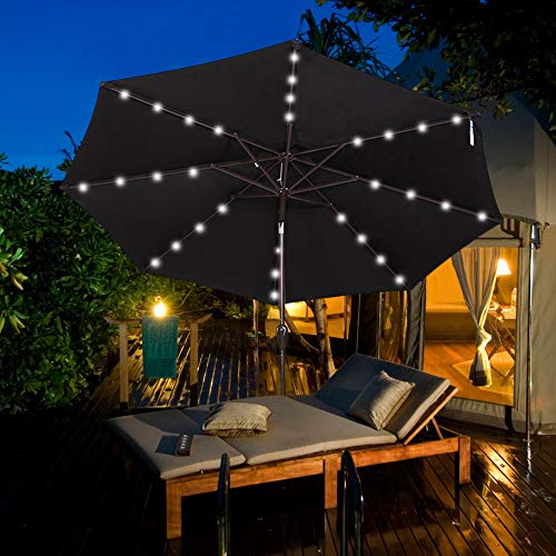 Sundale Outdoor Solar Powered 32 LED Lighted Patio Umbrella Table Market Umbrella with Crank and