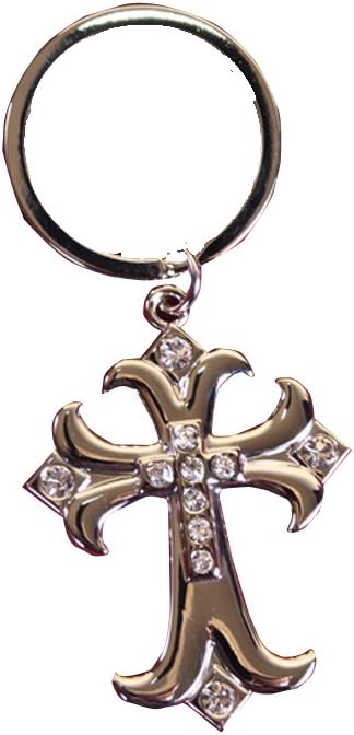 Carpentree Faith Collection 1.75"x3.75" Rhinestone Inset Cross Keychain, Multi