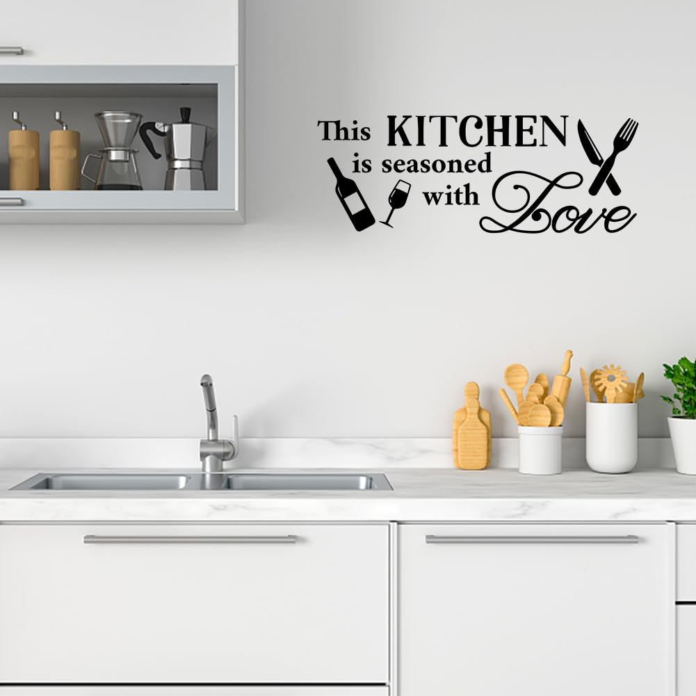 SUPERDANT Kitchen Wall Stickers Kitchen Love Wall Decals Knife Fork Wine Decals Stickers for Walls Vinyl Wall Art Peel and Stick for Pantry Cupboard Fridge Housewarming Gift 61x23cm