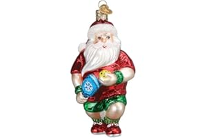 Old World Christmas Pickleball Santa Glass Blown Ornament for Christmas Tree, Handcrafted Holiday Decoration, Santa Collection