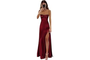 DHRFYJ Satin Corset Prom Dresses Long Spaghetti Straps A-Line Pleated Bridesmaid Dress Formal Evening Gowns with Slit