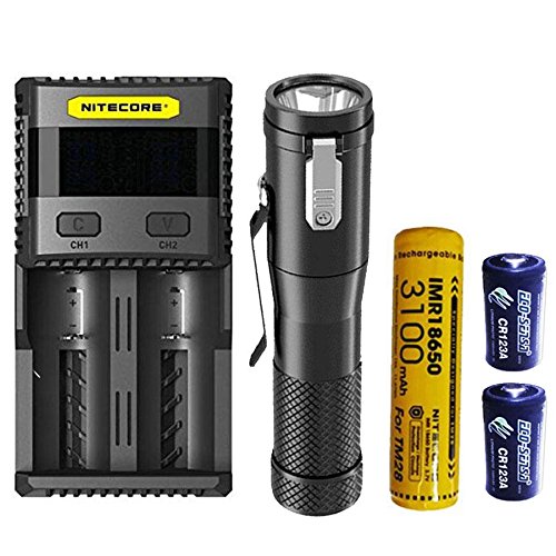 Combo: Nitecore Concept 1 CREE XHP35 HD E2 LED Flashlight -1800 Lm w/Nitecore IMR 10A 18650 Rechargeable Battery, SC2 Charger +2x Free Eco-Sensa CR123A Batteries