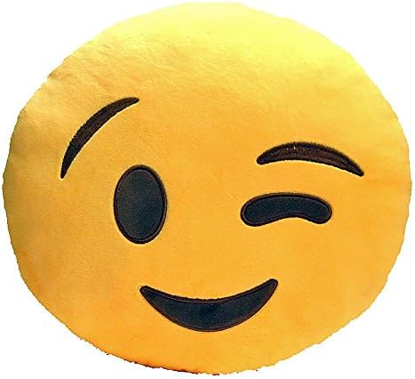 Soft Emoji Smiley Emoticon Yellow Round Cushion Pillow Stuffed Plush Toy Doll (Wink)