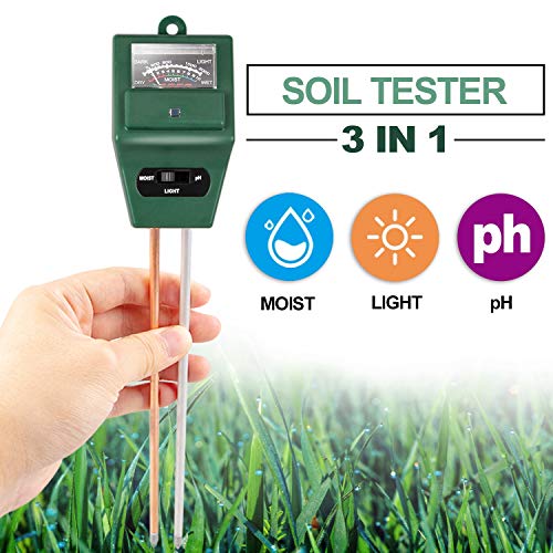 3-in-1 Soil Tester, Soil Test Kit for Moisture Light & pH Meter, Gardening Tool for Home, Farm, Lawns, Vegetables Indoor Outdoor Plants (No Battery Needed, Green)
