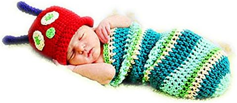 SIKEMAI Newborn Photography Props Outfits - Baby Boy/Girl Knitted Hat Sleeping Bag Caterpillar Costume Set