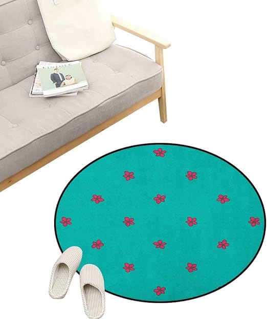 Alfombra redonda de color verde azulado, corazones de cristal, figuras