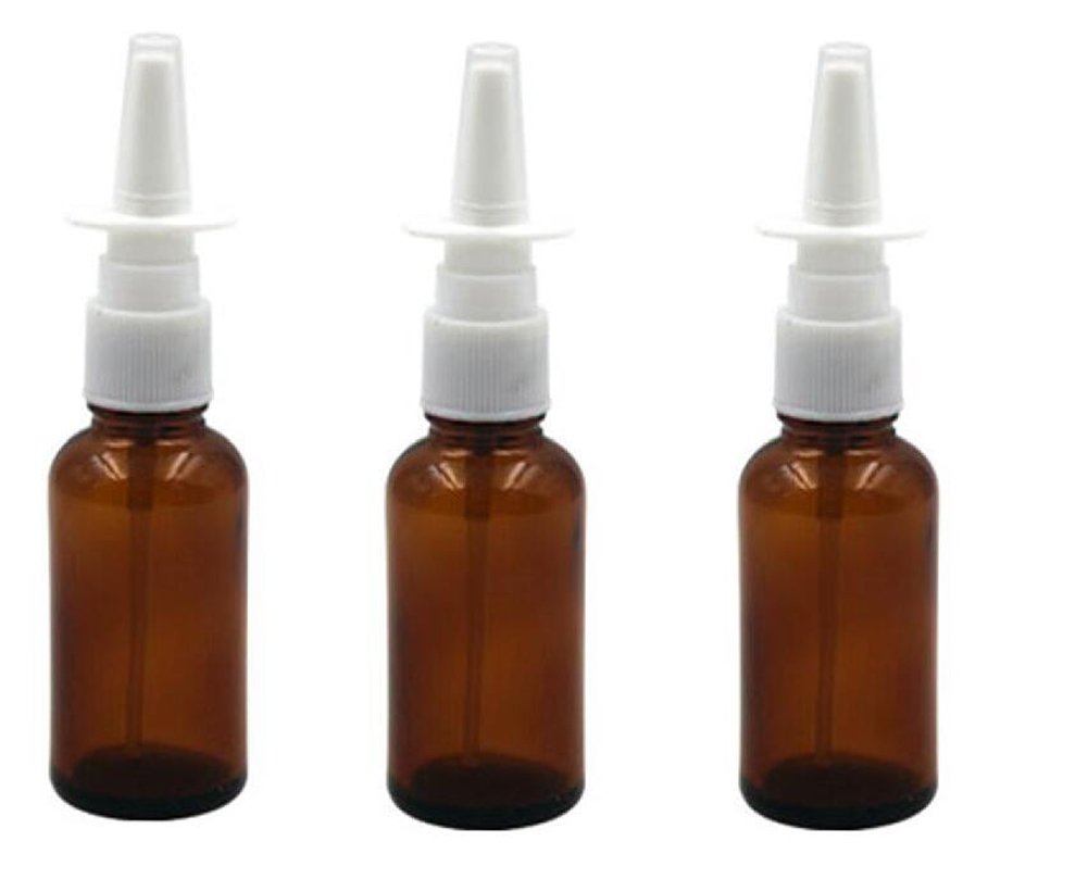 3PCS 1 Ounce 30ml (1oz) Empty Amber Glass Nasal Bottle Pump Snoot Cleanser Container for Medical Dispensing Wash: Industrial & Scientific