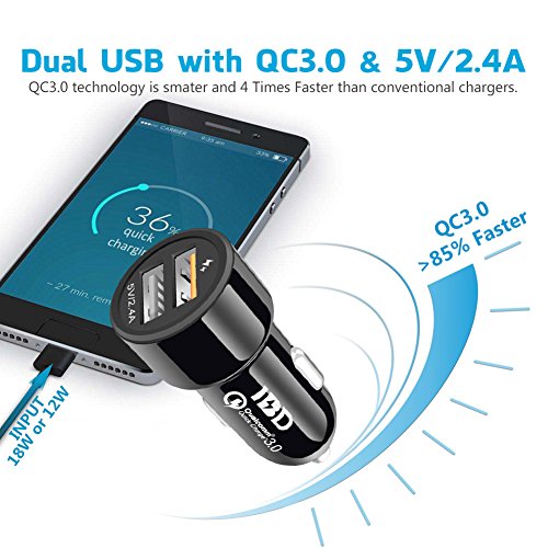IBD Car Charger with Micro Cable, Dual USB Car Charger for Android Phone, 5V/2.4A Port and USB 3.0 Port Power Adapter Powerdrive