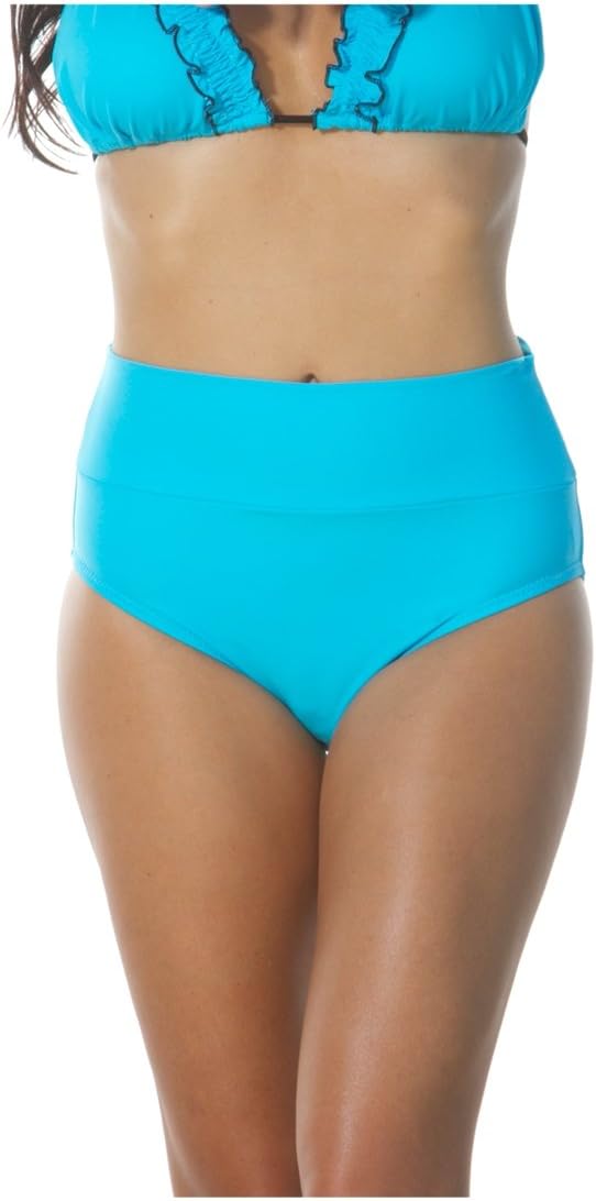Blue Sky Swimwear Women's Retro High Waist Bottom Solid Turquoise (Bottom Only)