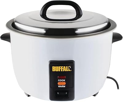 Buffalo Commercial Rice Cooker 4Ltr White 10Ltr Cooked Capacity 4.2L Dry