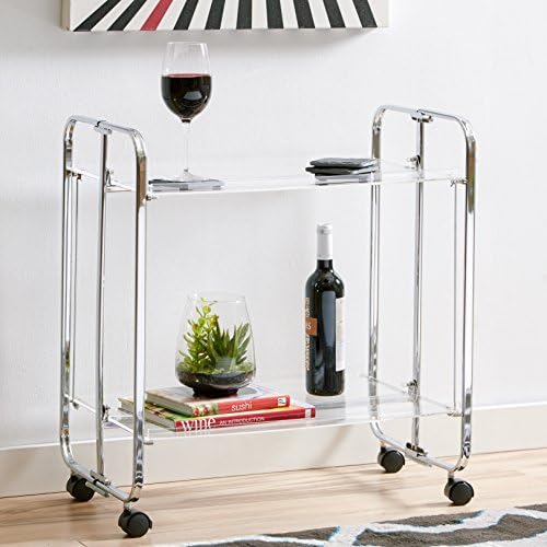 2 Tiered Sleek and Chic Bar Cart Made w/ Acrylic and Metal in Clear shelves and Metal Frame 27.95'' H x 25.59'' W x 16.93'' D