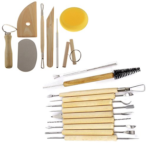Gimiton 11 Pcs Clay Pottery Sculpting Tools Double-Sided with 21 Tools + 8PCS Clay Pottery Tool Kit Ceramics Wax Carving Sculpting Molding Tools (19pcs/Molding Tool)
