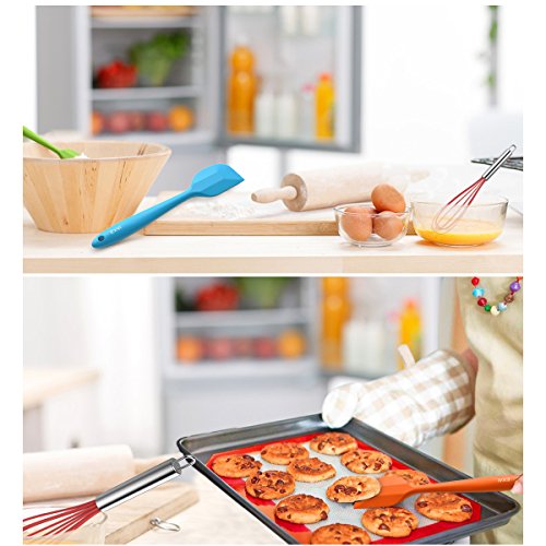 EXVI Flexible Silicone Spatula Cooking Utensil Kitchen Gadgets with 3-Piece Heat Resistant Silicone Rubber Spatula Scraper and 1-Piece Non-stick Silicone Spoon Set