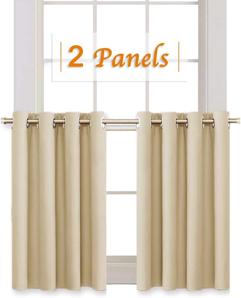 RYB HOME Room Darkening Curtain Tiers for Bedroom Half Window Covering Blackout Drapes for Living Room Cafe Shop Short Curtains for Kitchen Wide 52 B0784JPTVR