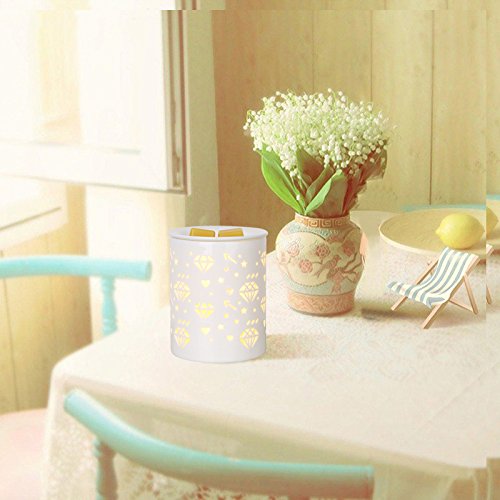 COOSA Ceramic Diamond Pattern Oil Warmer Electric Incense Burner Wax Tart Burner Fragrance Warmer Night Light Aroma Decorative Lamp for Home Office Bedroom Living Room Gifts & Decor - Thumbnail 4