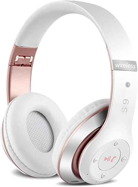 white and gold wireless headphones