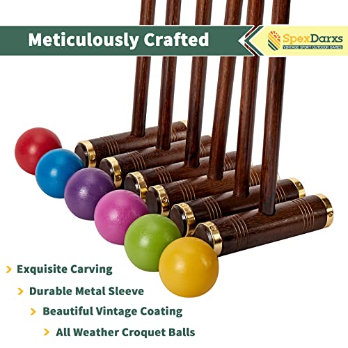 SpexDarxs Six Player Croquet Game, 35’’ Croquet Set with Premium Wooden Mallets|Colored Balls|Wickets|Stakes| Carrying Bag, Classic Outdoor Backyard Lawn Games for Teens Adults Family