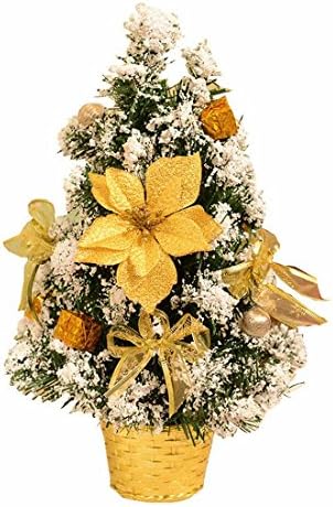 Small Artificial Christmas Tree Decorated Gife Red Berries Ornaments - 16" Tall Tabletop (Red) (Gold)