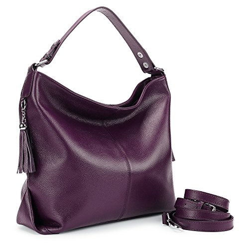 BIG SALE-AINIMOER Womens Leather Vintage Shoulder Bag Ladies Handbags Tote Top-handle Purse Cross Body Bags (Purple) - Thumbnail 3