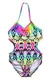 Attraco Big Girls Fringe Geometric Splice One Piece Swimwear Hollow Out Size 12