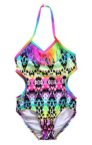 Attraco Big Girls Fringe Geometric Splice One Piece Swimwear Hollow Out Size 8