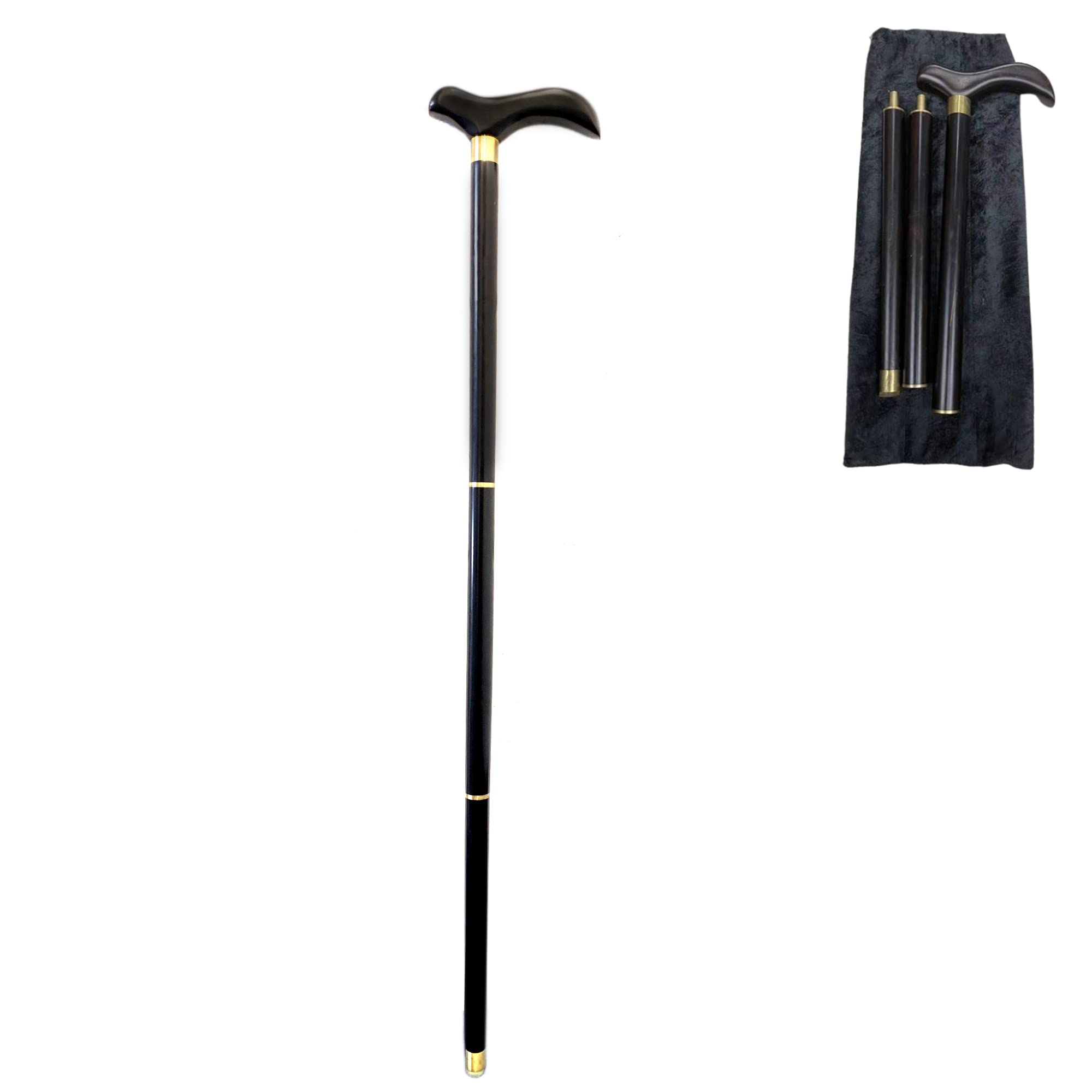 Plastific Screw and Portable Wooden Walking Stick, Adjustable Height Folding Extendable Walking Cane, Lightweight Flexible and Durable Walking Aid Mobility Collapsible Walking Stick (Black Wooden)