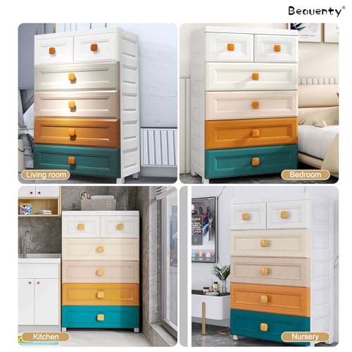 Beauenty Plastic Drawer Storage Cabinet, 5 Layers Toys Clothes Storage Organizer with Wheels, Storage Cabinet of Drawers for Living Room, Bedroom, Bathroom, Kitchen (Colourful-2& Small Drawer)