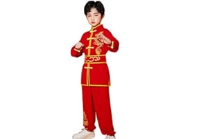 YEMYIQZ Kung Fu Uniform for Boys Girls Kids Traditional Chinese Embroidered Tai Chi Wing Chun Master Martial Arts Set Outfit