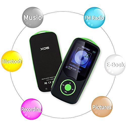 Mp3 Player with Bluetooth,Timmy Built in 16GB Portable Digital Music player (Green)