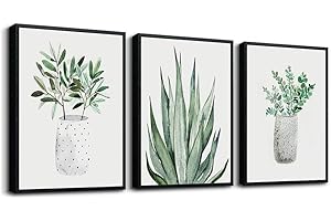 AHUASJART Black Framed Wall Decoration Living Room Wall Art Painting For Dining Room Large Wall Decor For Bedroom Kitchen Decor Art Green Leaf Pictures Artwork For Home Walls 3 Piece Art Prints