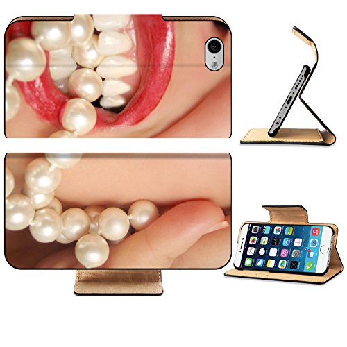 Luxlady Premium Apple iPhone 6 iPhone 6S Flip Pu Leather Wallet Case iPhone6 IMAGE ID 267793 teeth and pearls